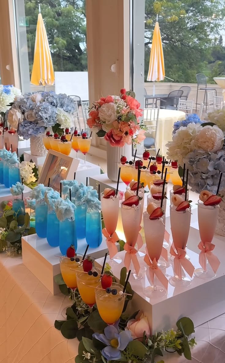 Colourful welcome drinks on a dressed table
