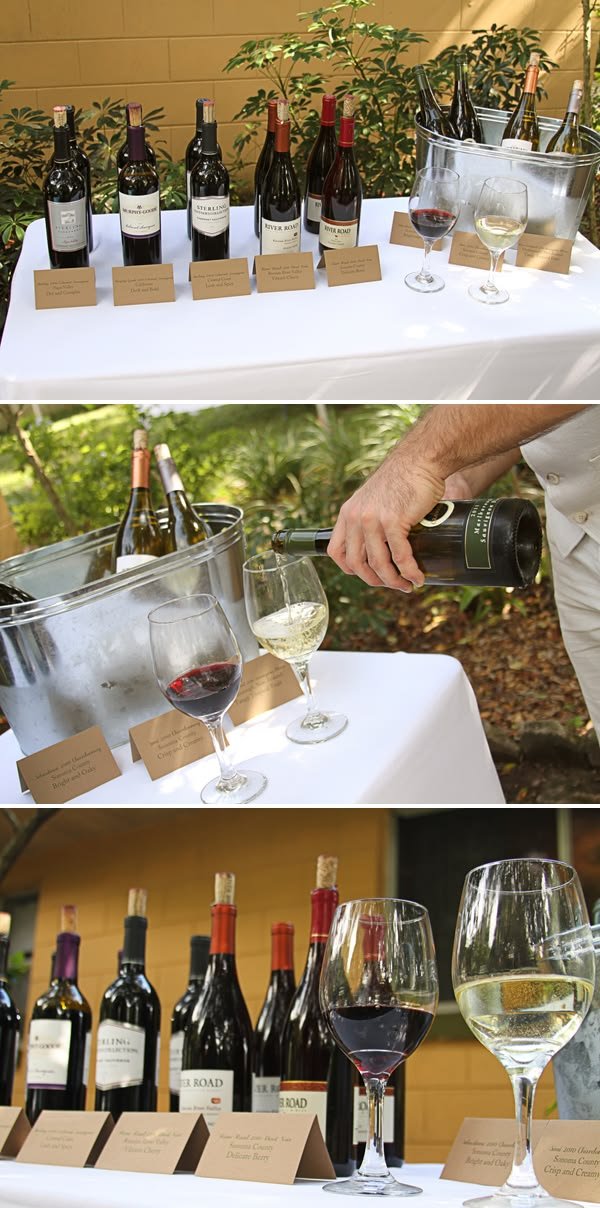Wine bottles and glasses set for a tasting