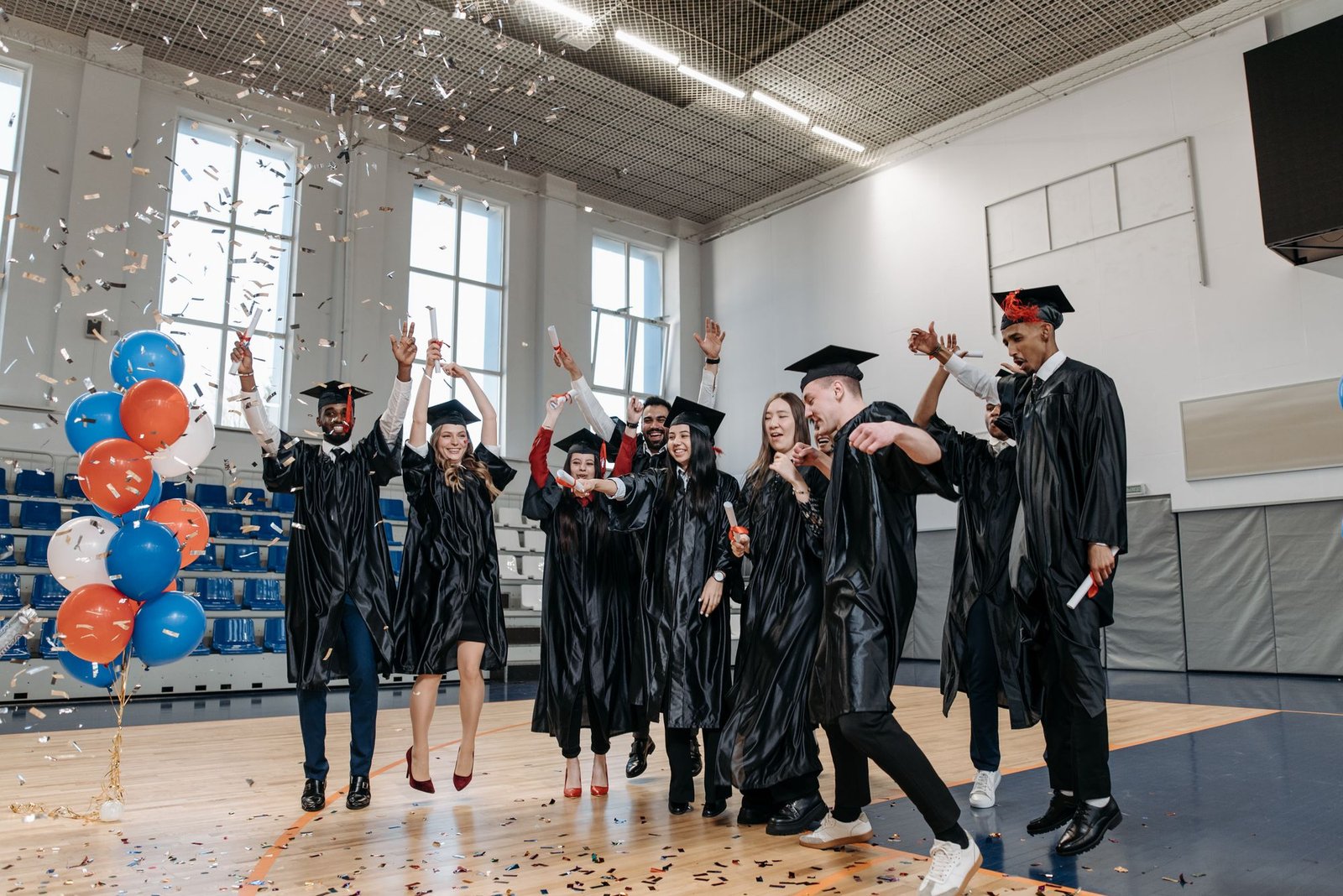 Students celebrating with confetti