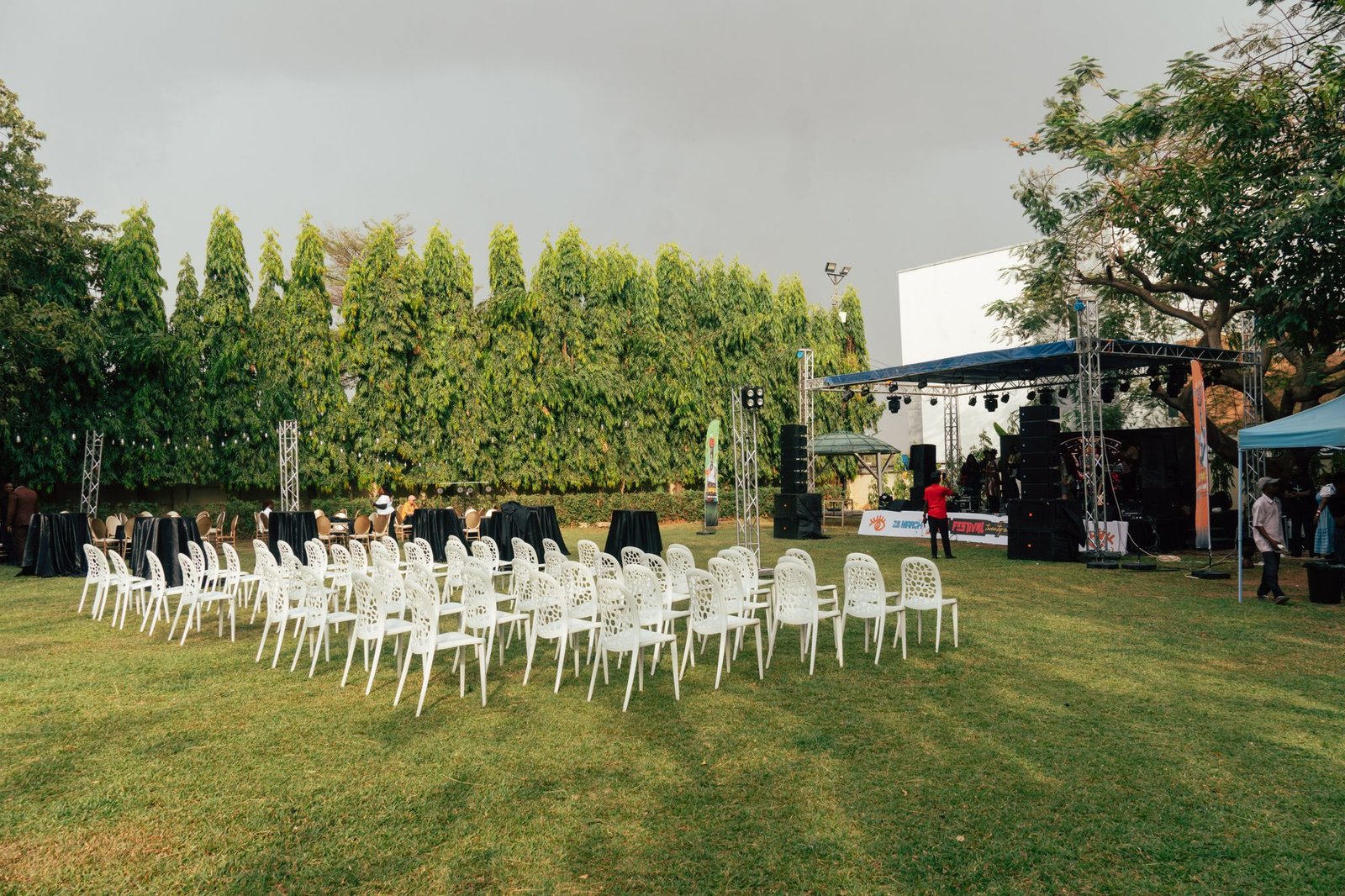 Outdoor campus stage and chairs