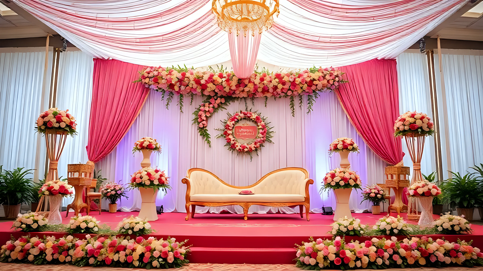 Pink floral wedding stage